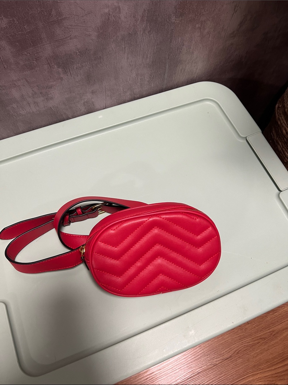 Red Quilted Oval Crossbody Satchel